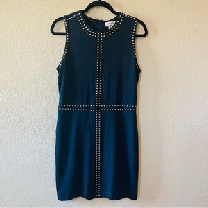 Carmen Marc Valvo navy gold stud midi dress size 6 sleeveless stretch career